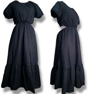 J. Crew‎ Classic Black Side Cut-Cutout Cotton Poplin A-line Midi Dress Pockets